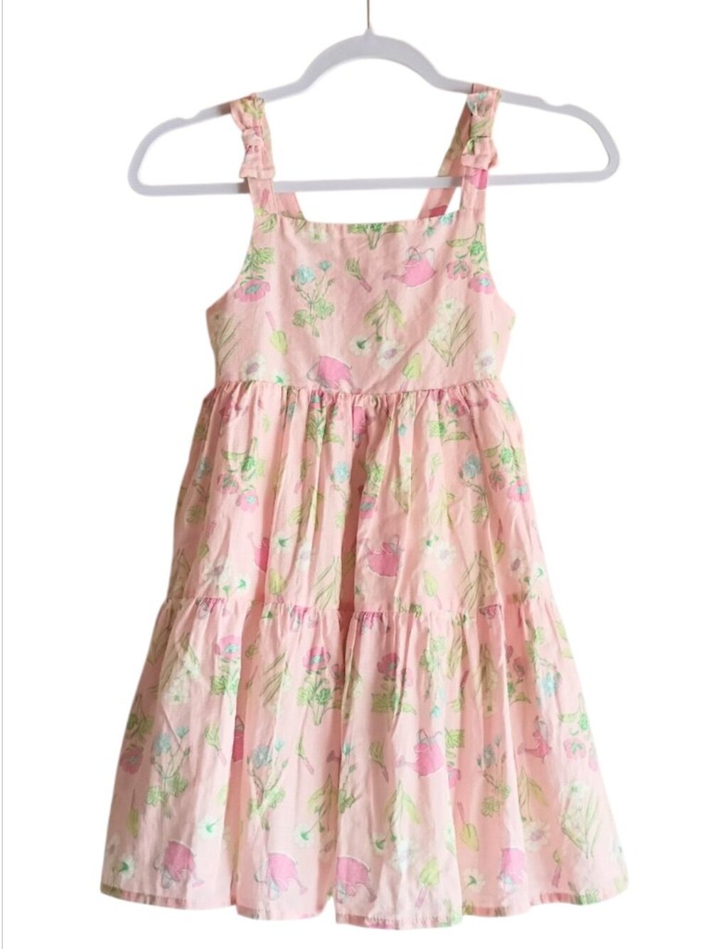 SIGRID OLSEN Girls Dress Pink Floral Sundress Tiered Smoked Back Sz 7